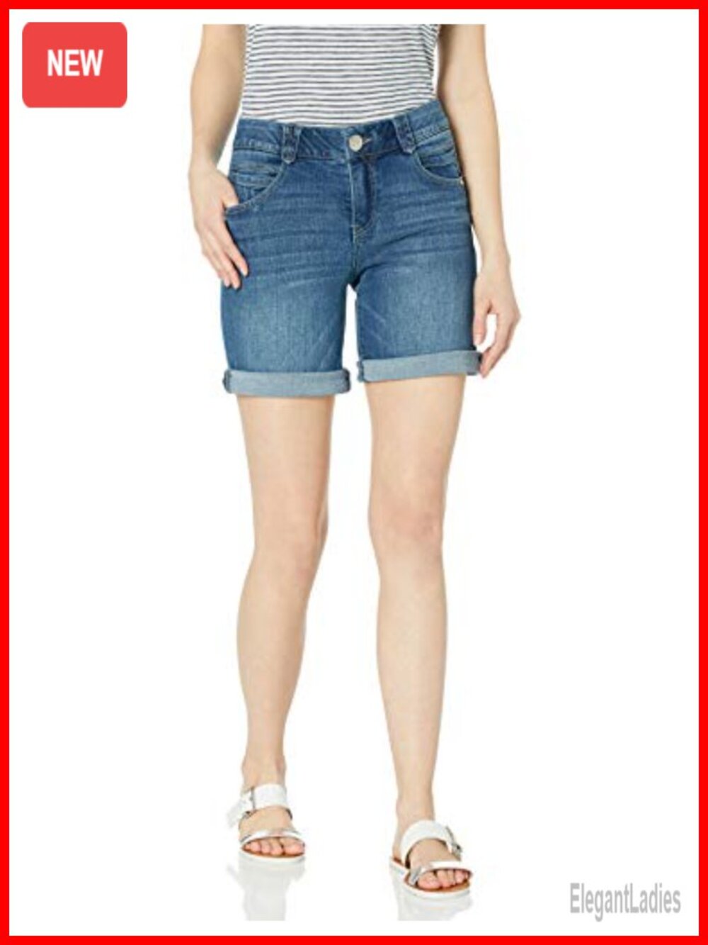 Denim Cuffed Shorts High Stretch